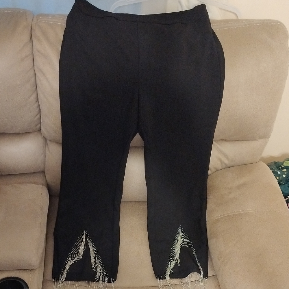 Chic Black Pants with Fringe Accents